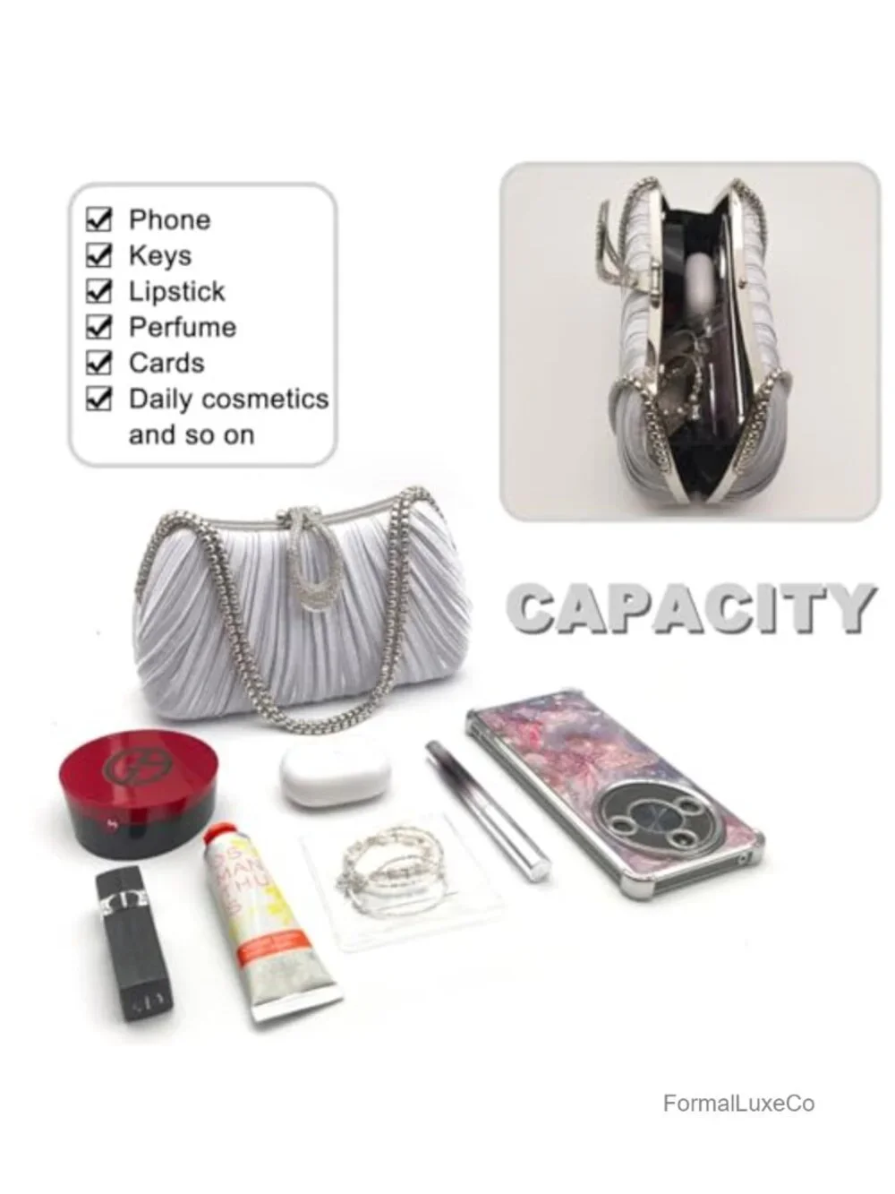 Satin Evening Clutch Purse for Women Formal Handbag Wedding Party Elegant Small
